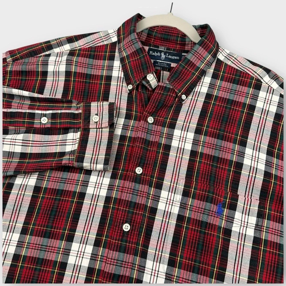 VTG Polo Ralph Lauren Shirt XXL Tartan Plaid Long Sleeve Blaire Oxford‎ Pocket